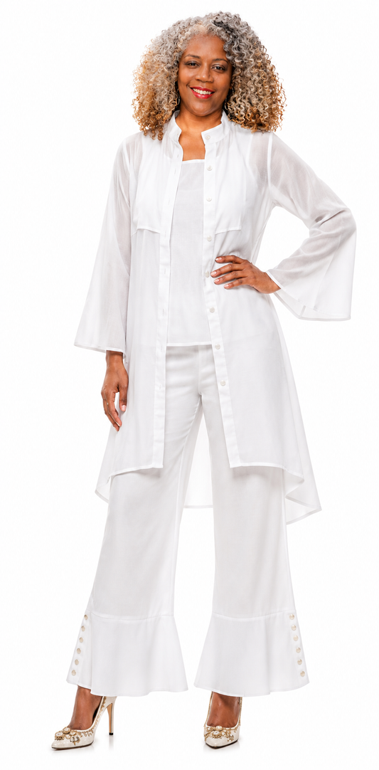 Pure Elegance White 3-Piece Pant Set