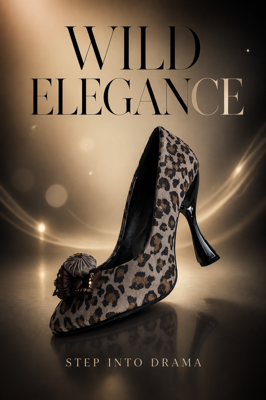 Leopard Print High Heel with Satin Bow & Gold Heel