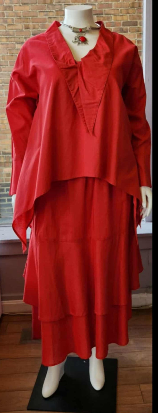 Red 2pc maxi skirt suit