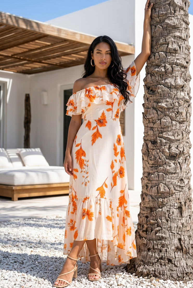 Floral Romance Off-Shoulder Ruffle Maxi Dress