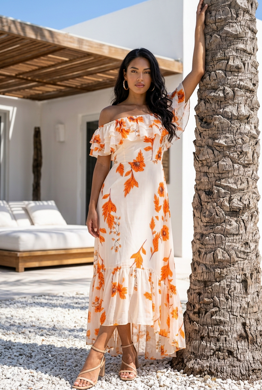Floral Romance Off-Shoulder Ruffle Maxi Dress