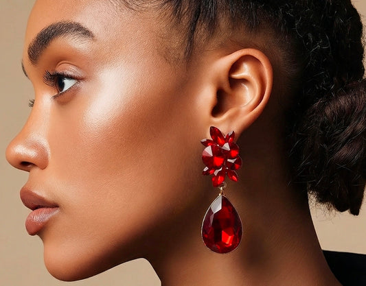 Red Crystal Teardrop Statement Earrings