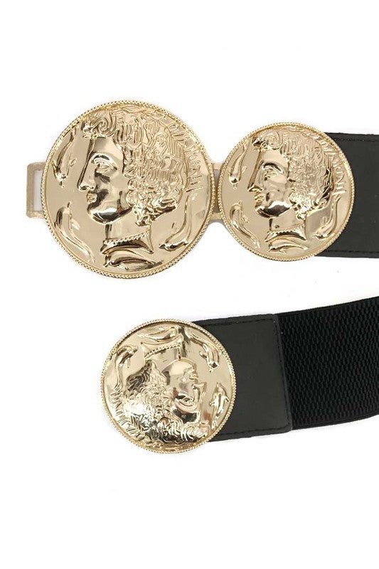 Gold Metal Triple Coin Elastic Wide Belt
