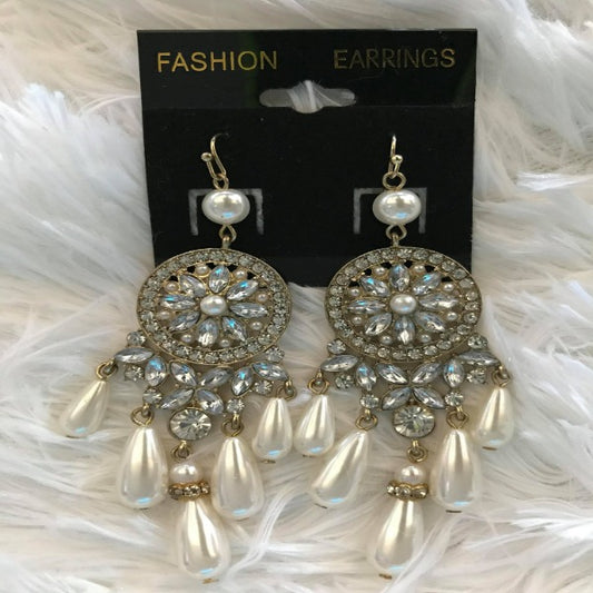 Rhinestone and Pearl Dream Catcher Earrings