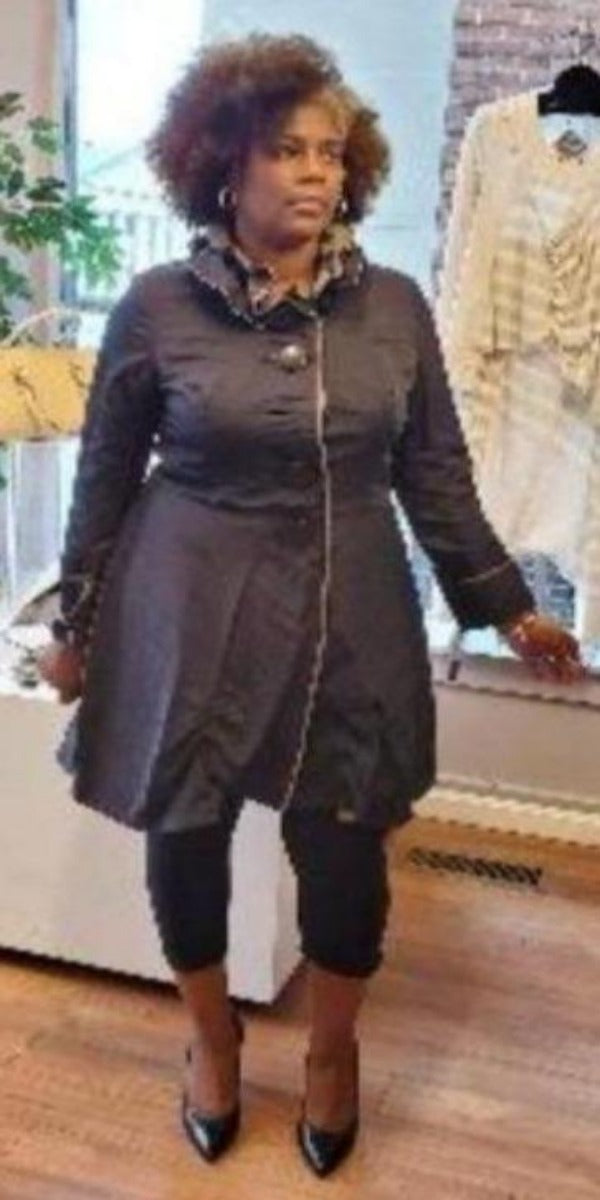 Black Dress Coat with Ruffle Collar