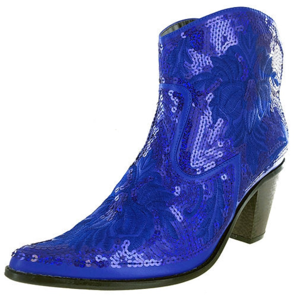 Royal Sequin Embroidered Bling Western Boots with zipper closure