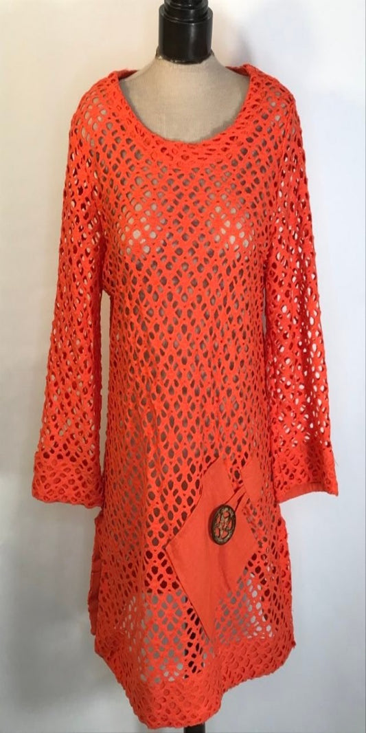Orange Crotchet Top With Brown Button