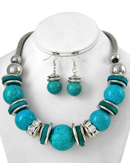 Turquoise/Rhinestone Necklace & Earring Set