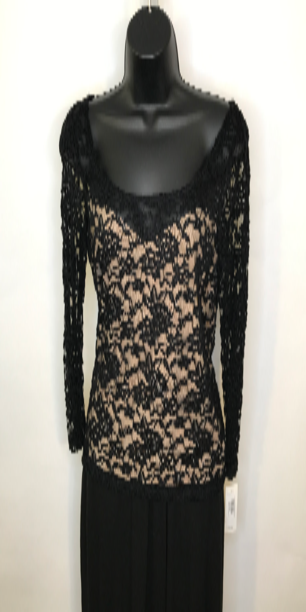 Black with Nude lining long Sleeve Lace Top 