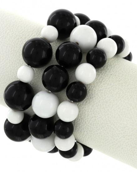 Black and white multi strand stretch pearl bracelet