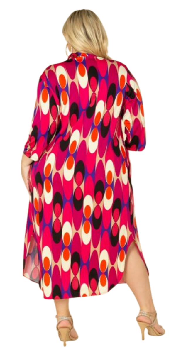 Pink Printed 3/4 Length Sleeve Dress
