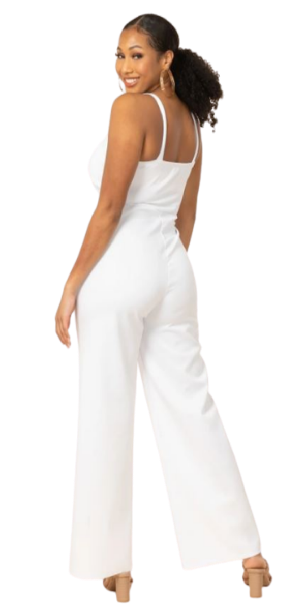 White Sleeveless Flowy Jumpsuit with Criss Cross Detail