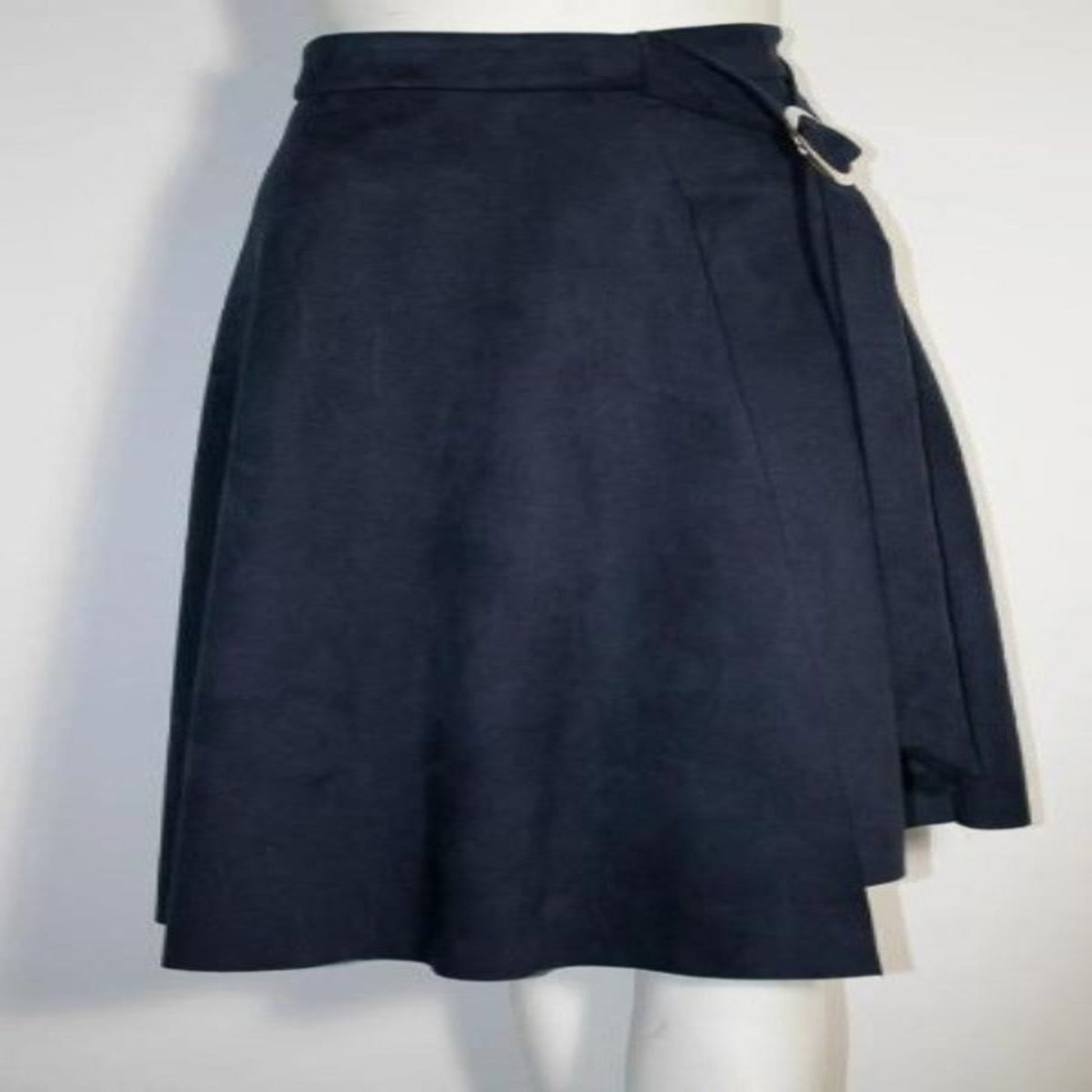 Black A-Line Faux Suede Skirt with buckle