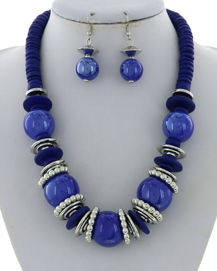 Blue necklace and earring set