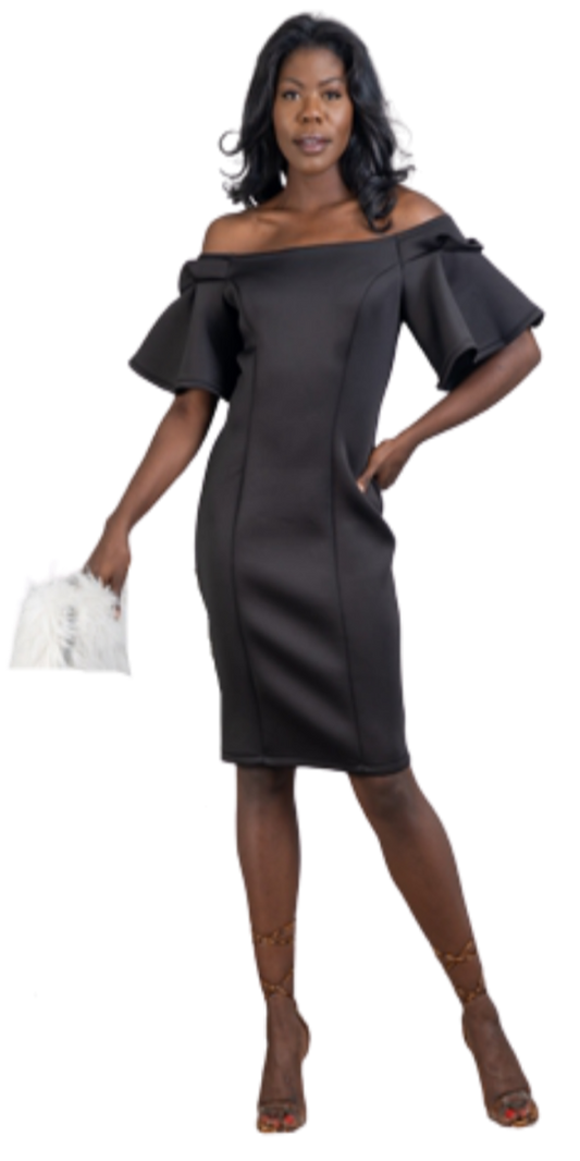 Black Off the Shoulder Dress with Bow Accents