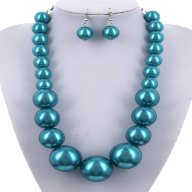 Blue/Teal statement synthetic pearl necklace and earring set
