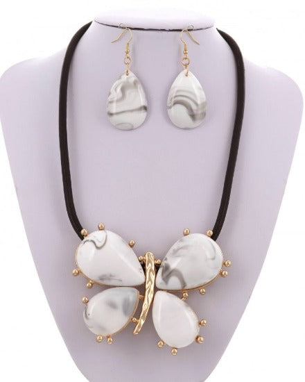 White Butterfly Necklace and earrings set