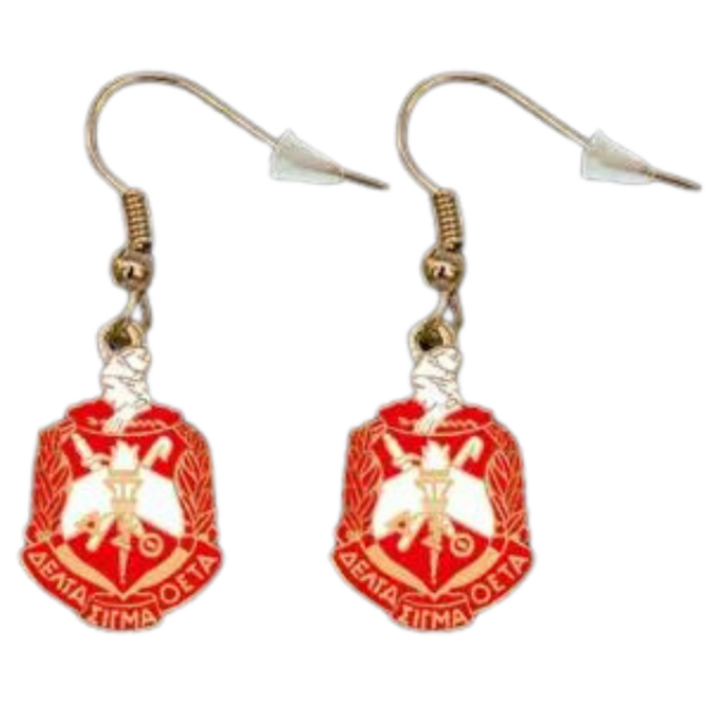DST Red Shield Earrings red gold and white