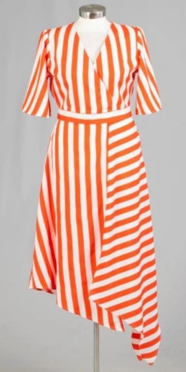 Orange/Red And White Stripe Two-Piece Skirt Set
