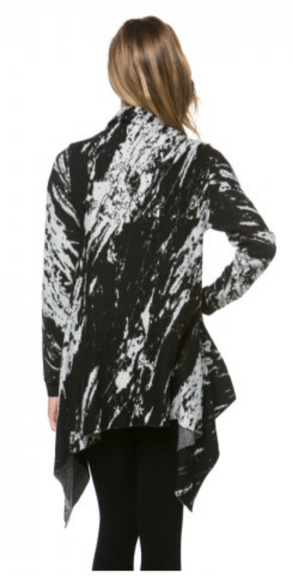 Black and Cream marble effect Long Sleeves Open Cardigan