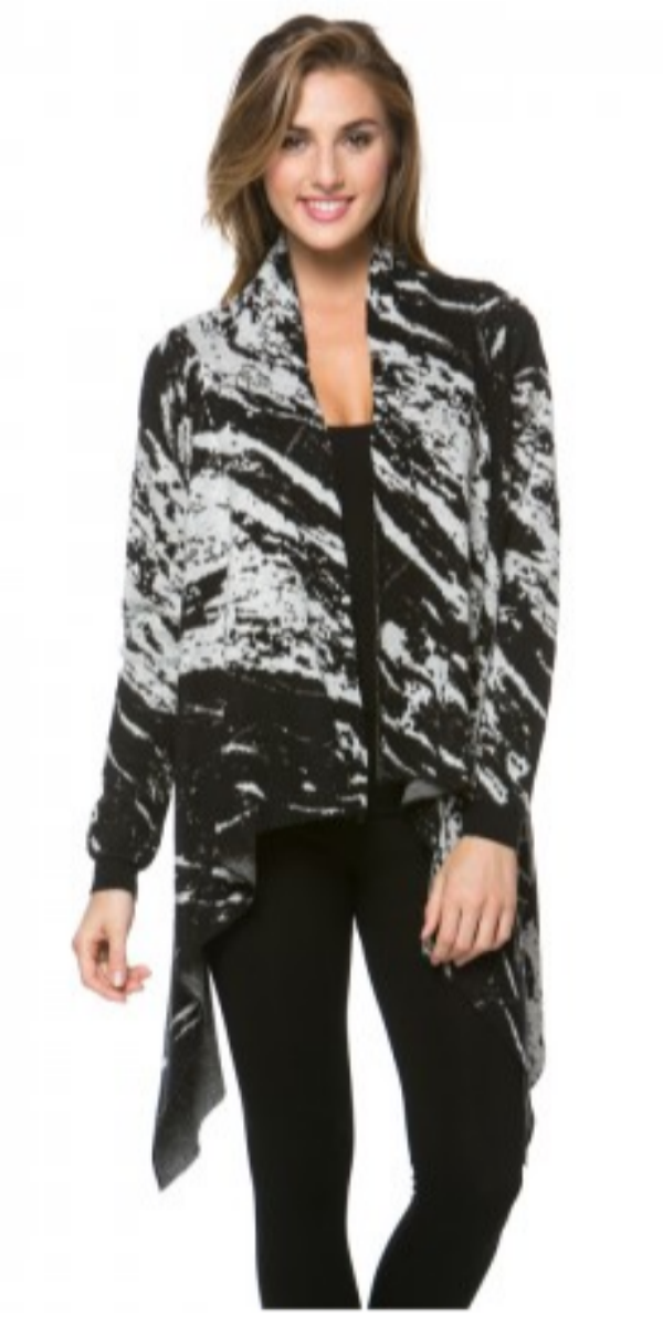 Black and Cream marble effect Long Sleeves Open Cardigan 