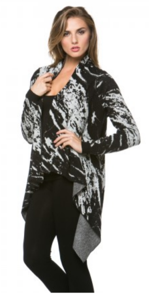 Black and Cream marble effect Long Sleeves Open Cardigan