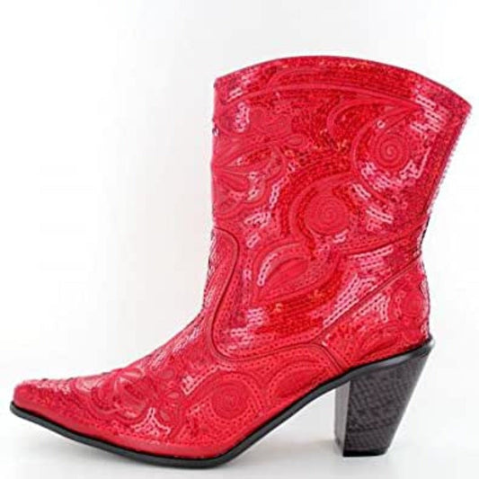 Red Bling Sequin embroidered Bling Western Boots with Zipper Closure