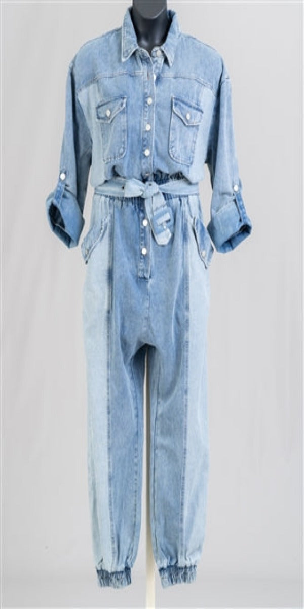 Denim Two-tone Jumpsuit 