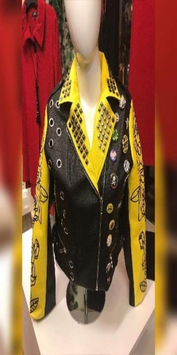 Black and Yellow Faux Leather Jacket
