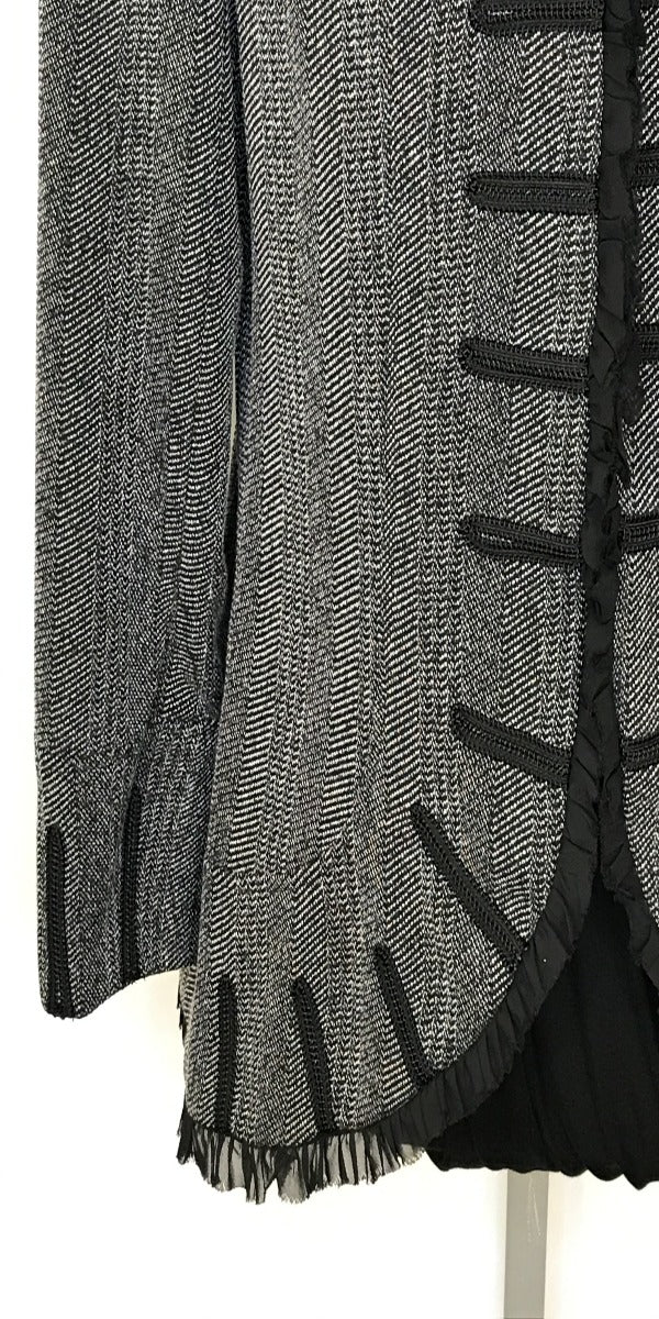 Black and White Italian Tweed High Collar Jacket