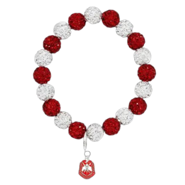 DST Stone Red and White Bead Bracelet w/shield
