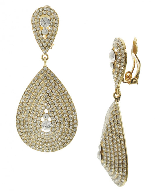 Gold elegant Rhinestone teardrop dangle earring clips