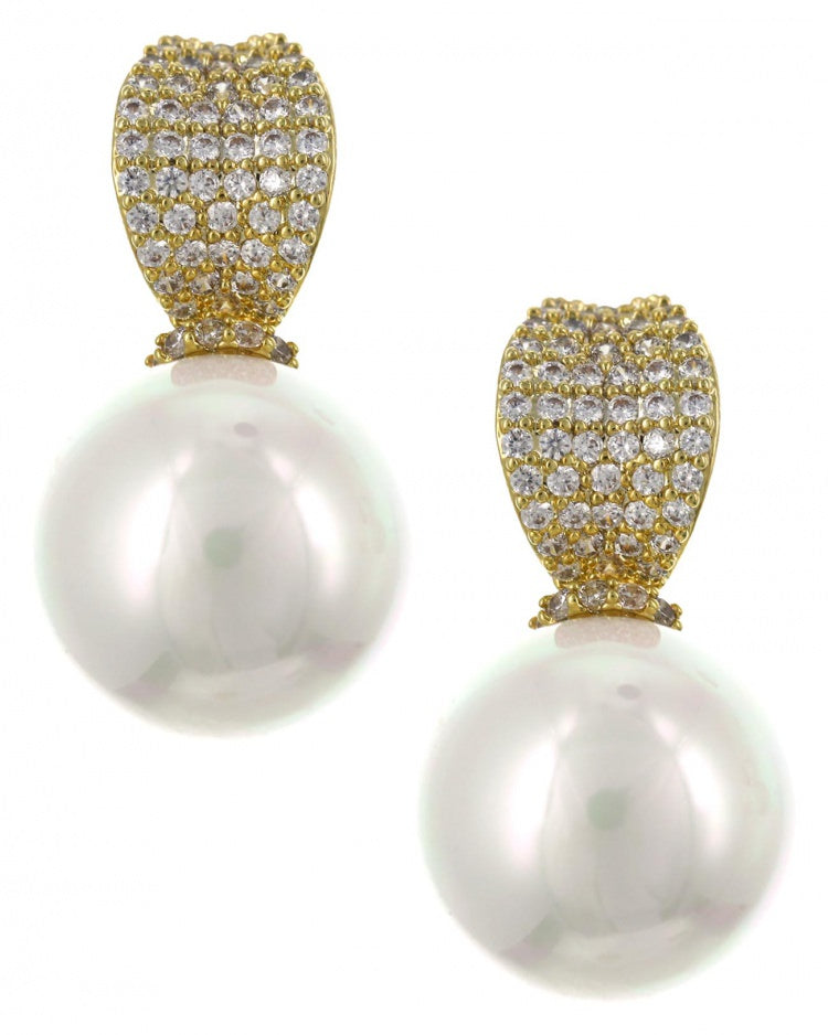 Gold Pearl Rhinestone Earring set