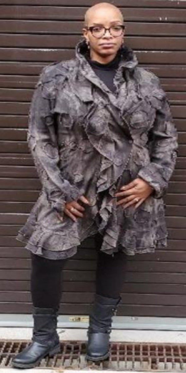 Grey, Deconstructed, weathered, grunge, shabby Coat with pockets