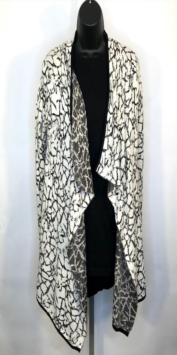 Cream and Black Long Sleeves Open Cardigan