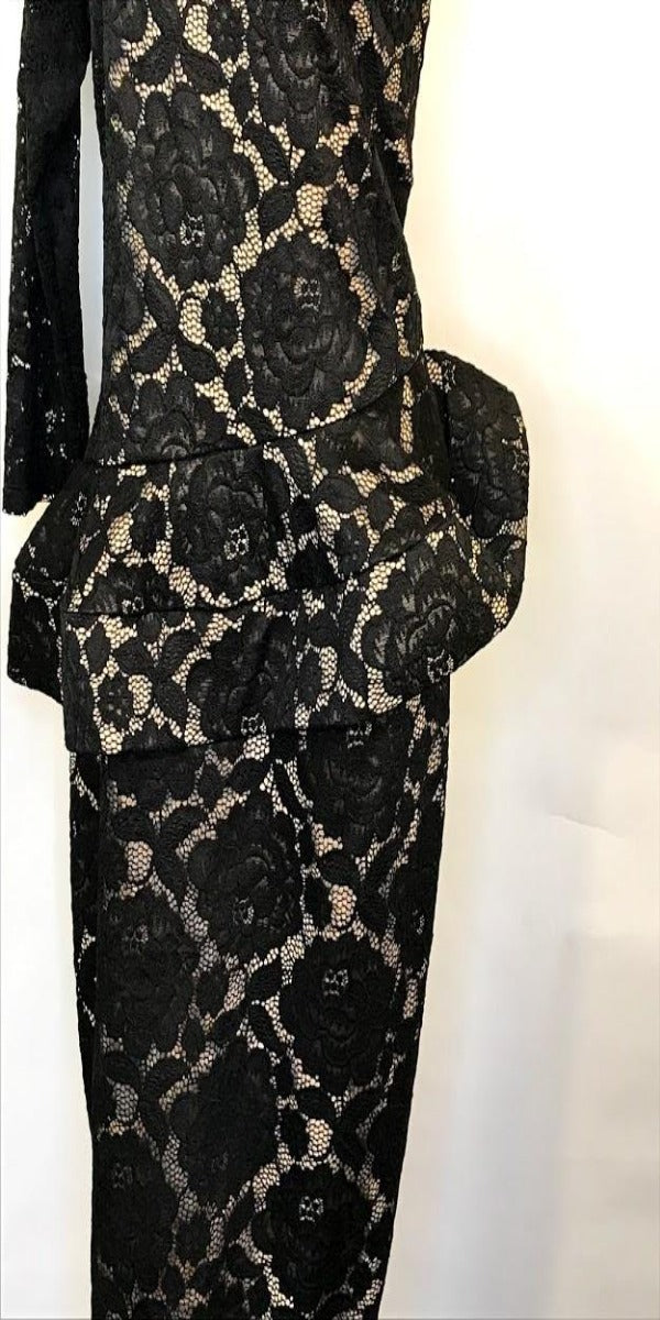 Black and Nude Peplum Single Sleeve Dress