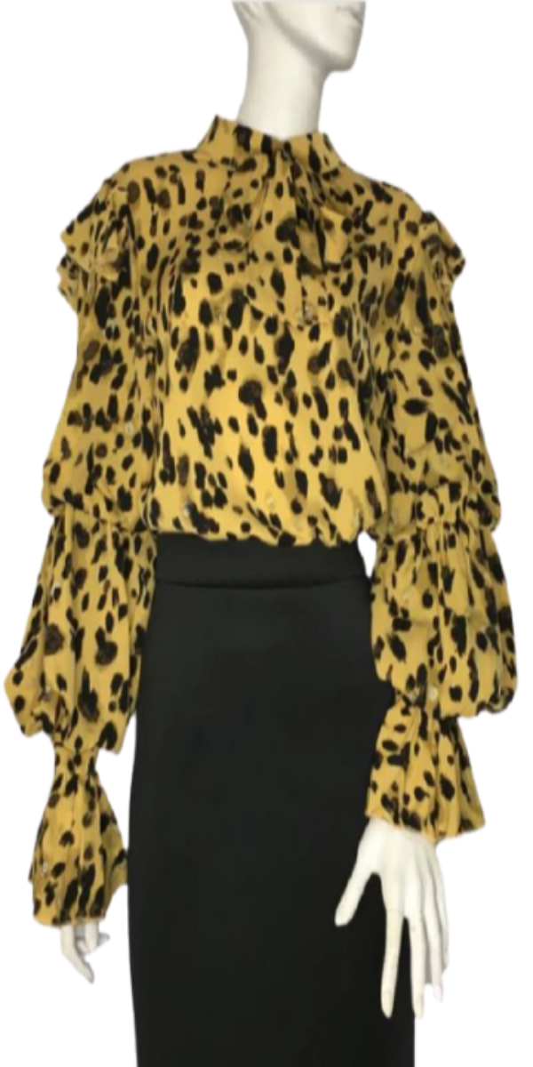  Leopard Print Top With Dramatic Sleeve