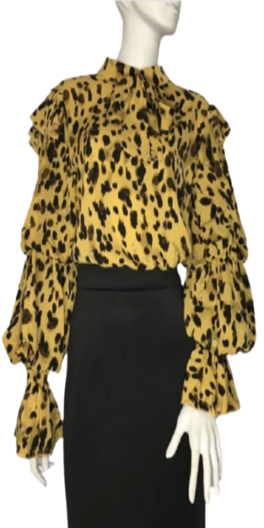  Leopard Print Top With Tiered Sleeve