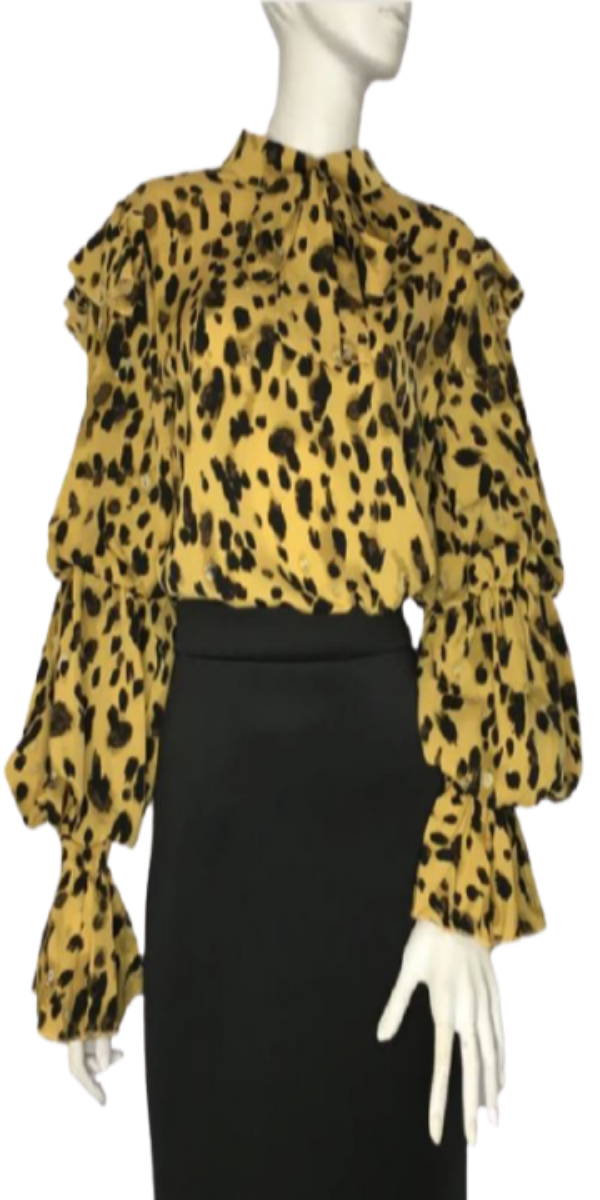  Leopard Print Top With Tiered Sleeve