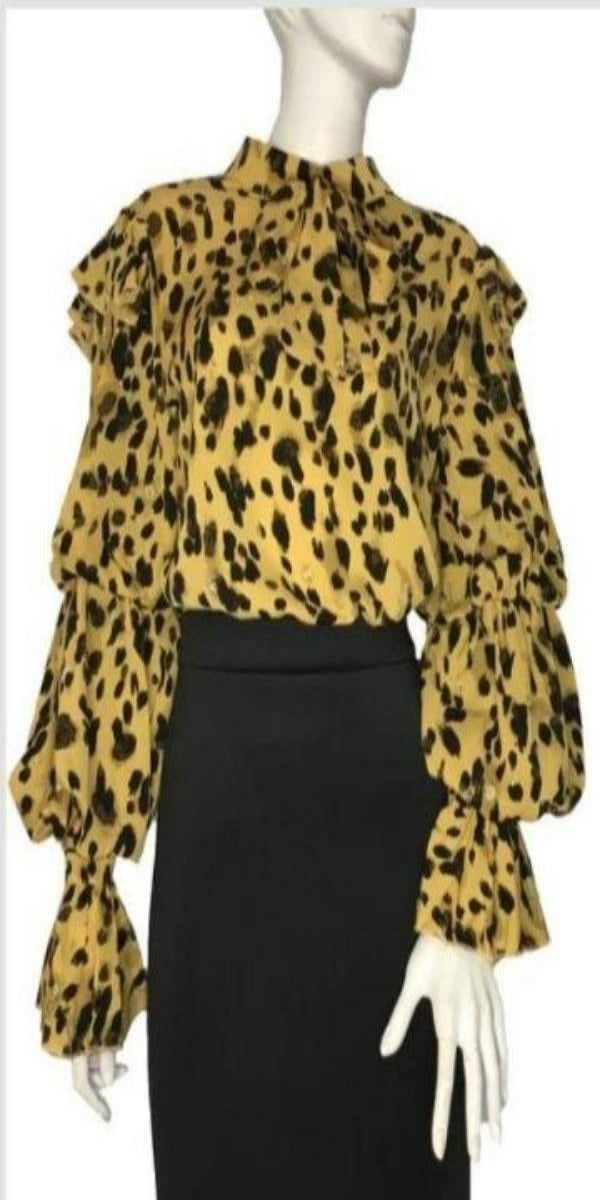 Leopard Print Top With Dramatic Sleeve W8526