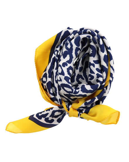 Navy animal print and Yellow border Scarf