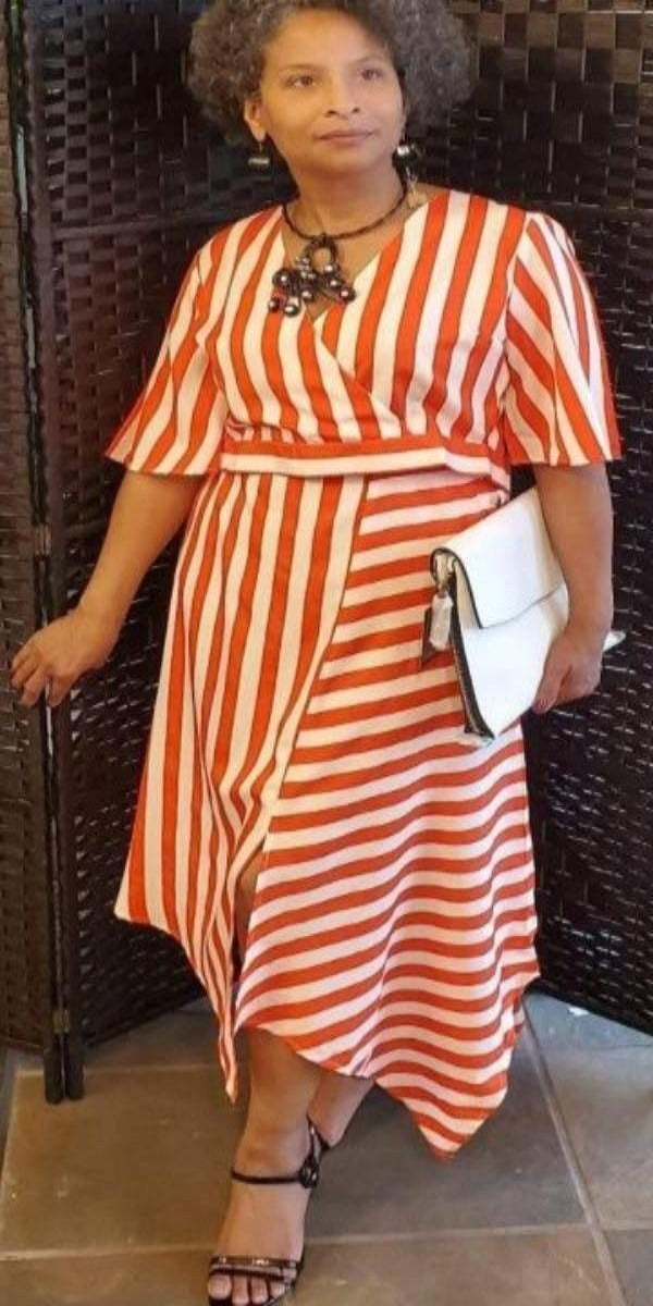 Orange and Cream Stripe Two-Piece Skirt Set