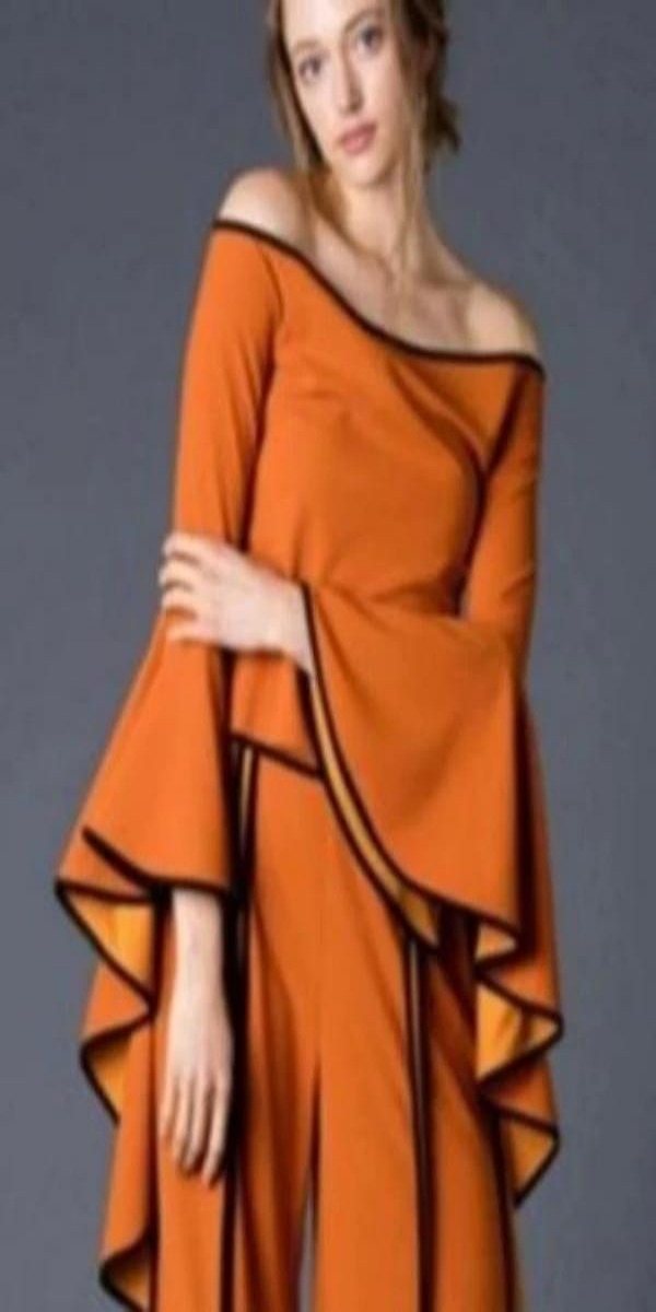 Orange Burnt Off the Shoulder Bell Sleeve  Top