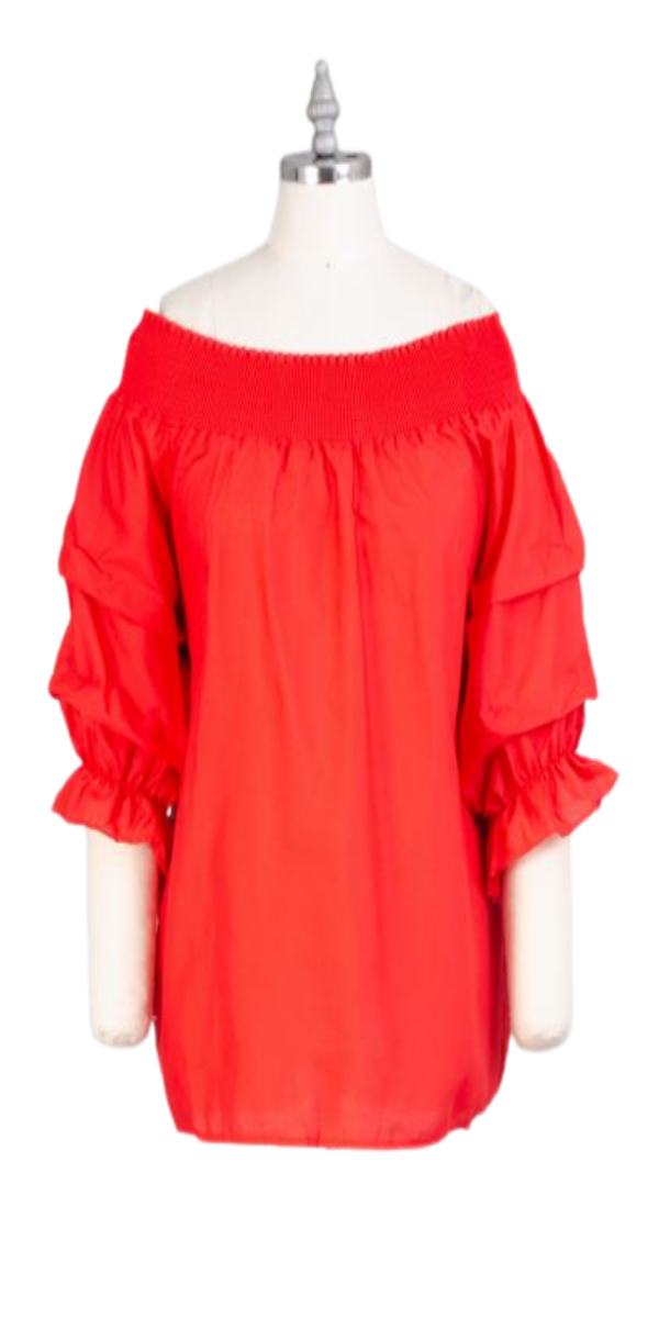 Red Smocked Neck Top