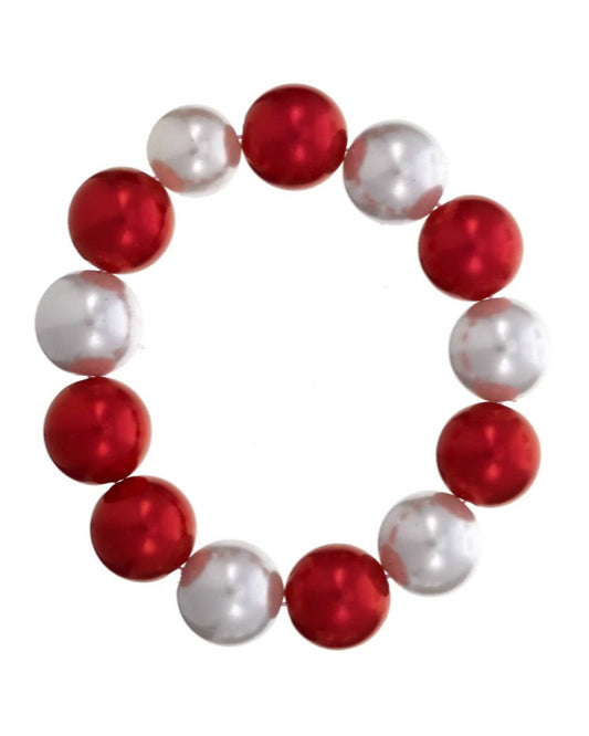 Red and white acrylic sphere stretch bracelet