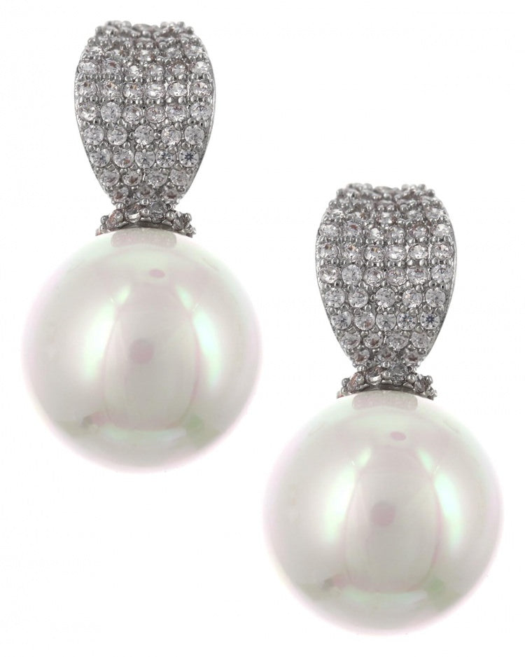 Silver Pearl Rhinestone Earring set