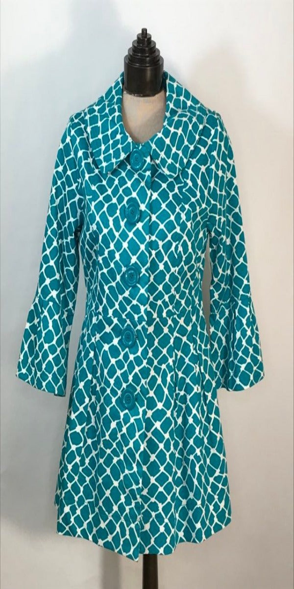 Teal and white Jacket bell shape sleeve