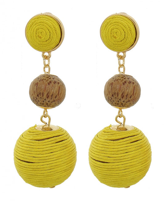 Yellow  and wood dangle earring set