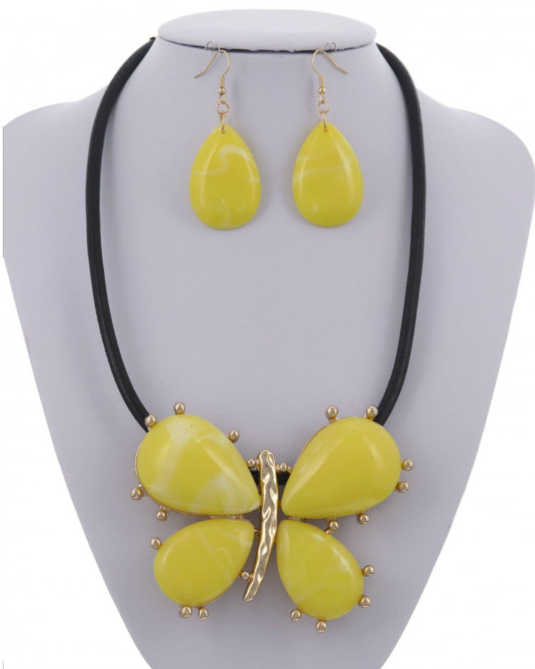 Yellow butterfly necklace and earring set