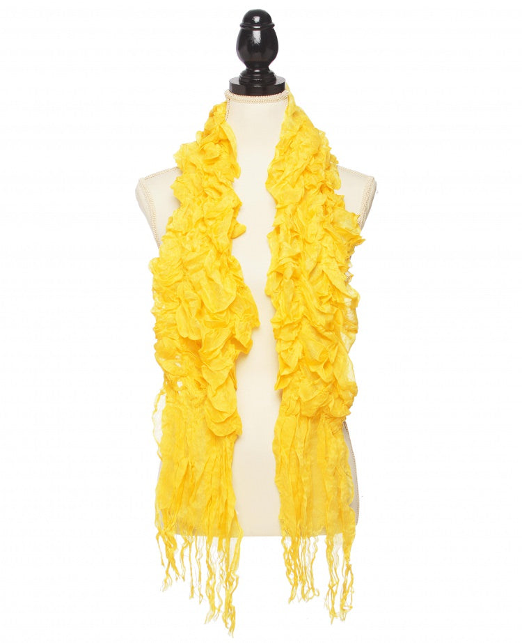 Yellow crinkled Ruffle solid color scarf